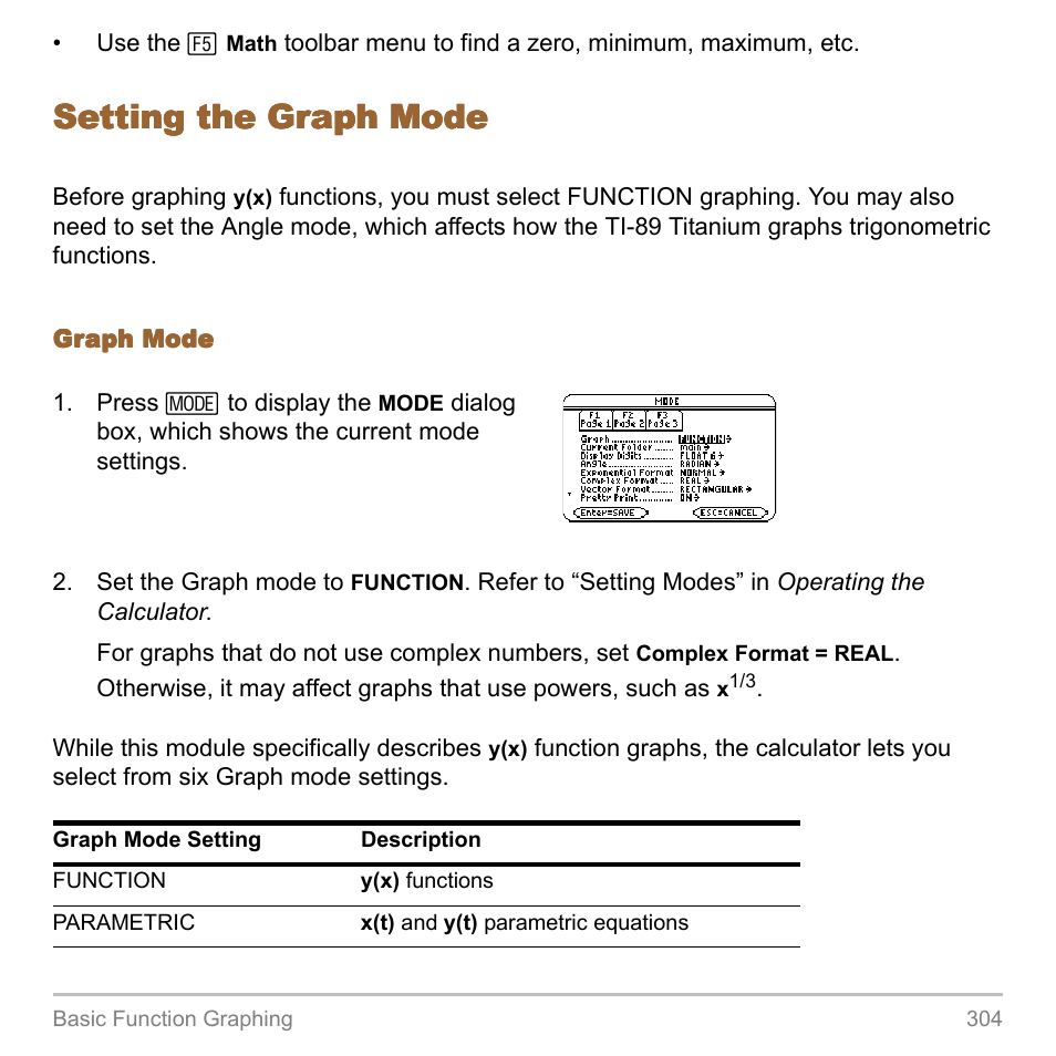 Setting the graph mode | Texas Instruments TITANIUM TI-89 User Manual | Page 304 / 1008