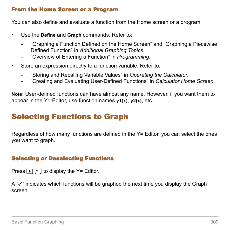 Selecting functions to graph | Texas Instruments TITANIUM TI-89 User Manual | Page 309 / 1008