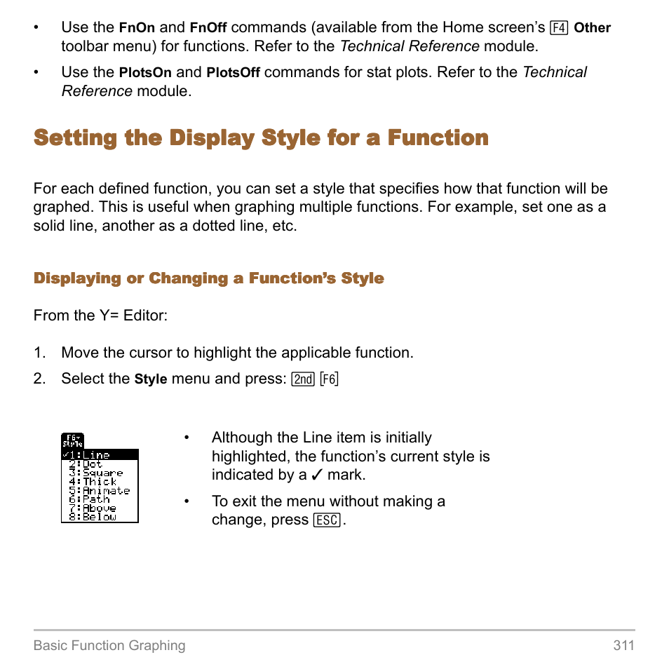 Setting the display style for a function | Texas Instruments TITANIUM TI-89 User Manual | Page 311 / 1008