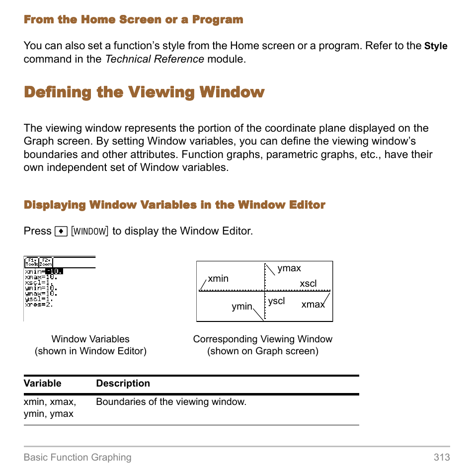 Defining the viewing window | Texas Instruments TITANIUM TI-89 User Manual | Page 313 / 1008