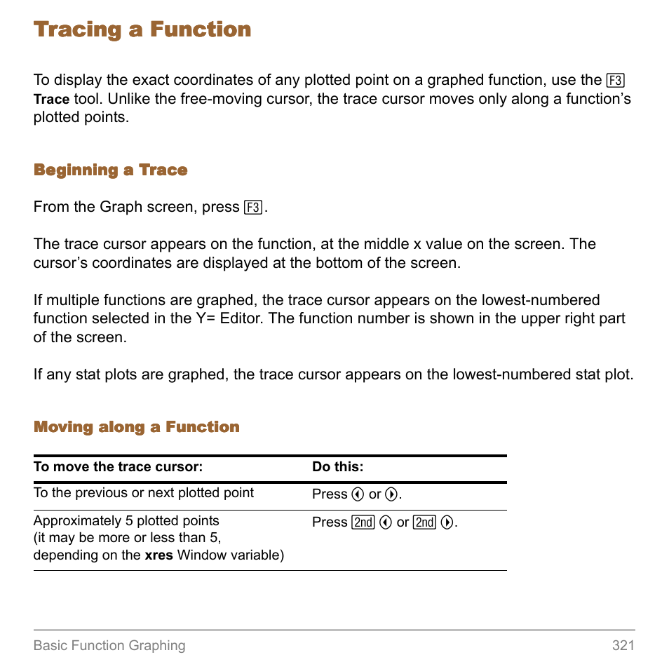 Tracing a function | Texas Instruments TITANIUM TI-89 User Manual | Page 321 / 1008