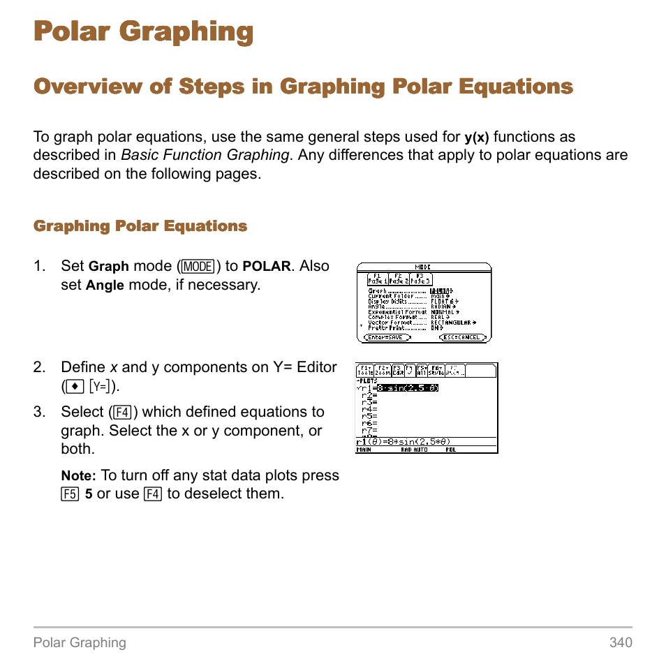 Polar graphing, Overview of steps in graphing polar equations | Texas Instruments TITANIUM TI-89 User Manual | Page 340 / 1008
