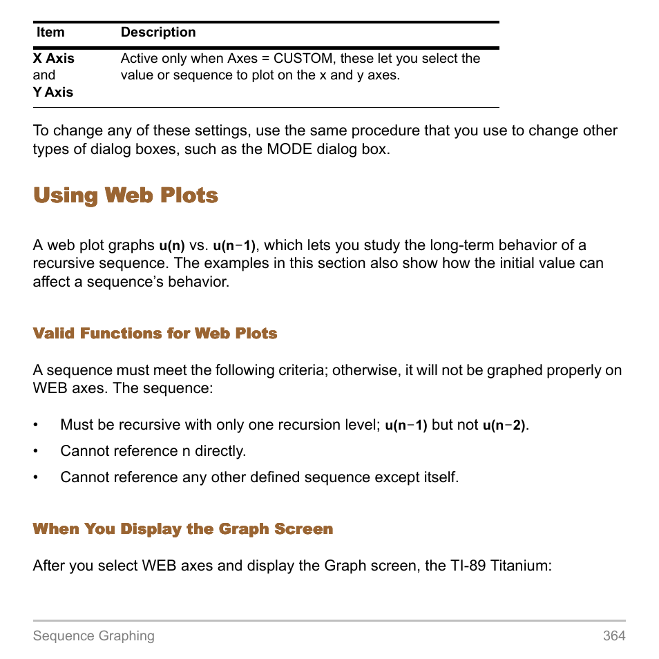 Using web plots | Texas Instruments TITANIUM TI-89 User Manual | Page 364 / 1008