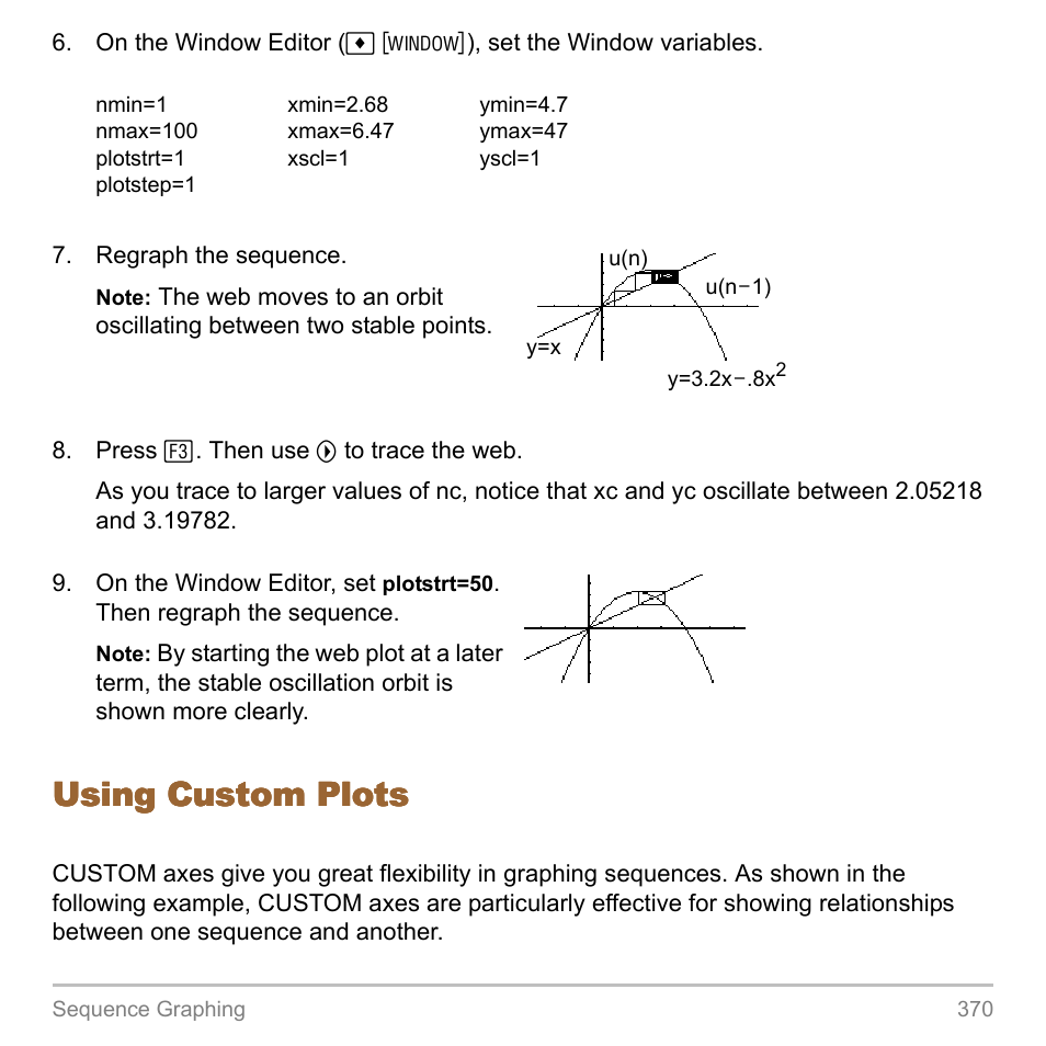 Using custom plots | Texas Instruments TITANIUM TI-89 User Manual | Page 370 / 1008