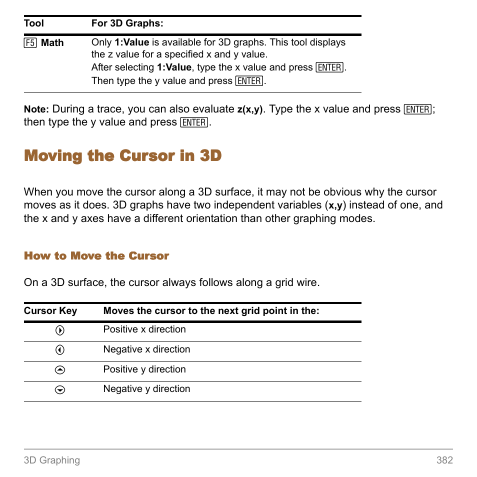 Moving the cursor in 3d | Texas Instruments TITANIUM TI-89 User Manual | Page 382 / 1008