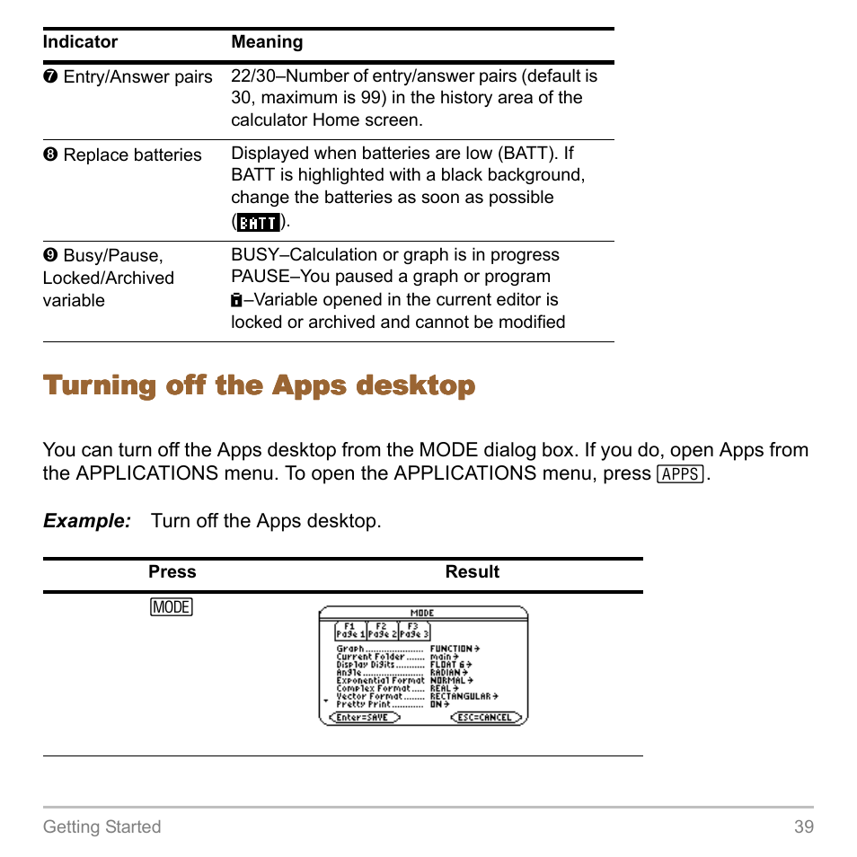 Turning off the apps desktop | Texas Instruments TITANIUM TI-89 User Manual | Page 39 / 1008
