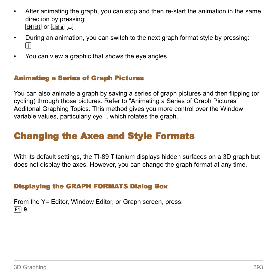 Changing the axes and style formats | Texas Instruments TITANIUM TI-89 User Manual | Page 393 / 1008