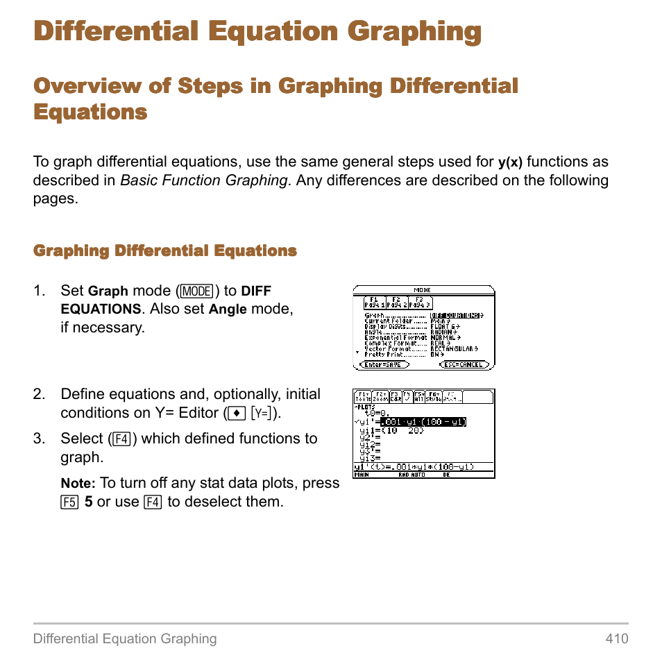 Differential equation graphing, Overview of steps in graphing differential | Texas Instruments TITANIUM TI-89 User Manual | Page 410 / 1008