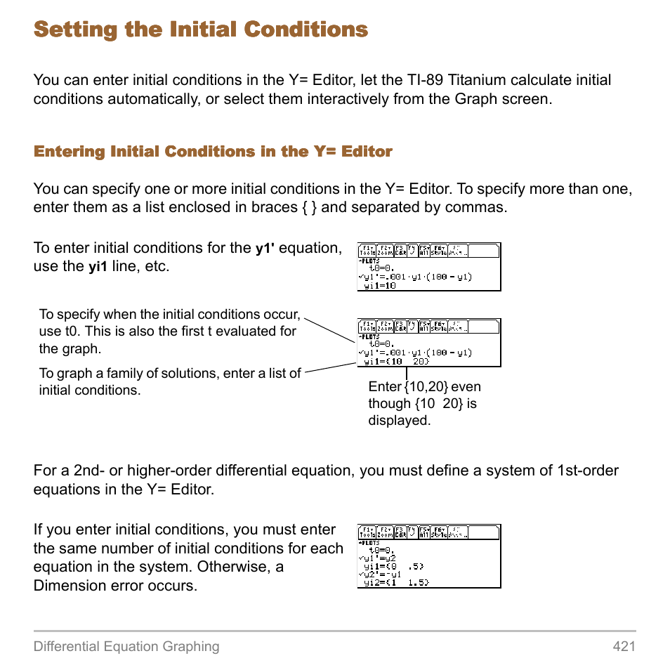 Setting the initial conditions | Texas Instruments TITANIUM TI-89 User Manual | Page 421 / 1008