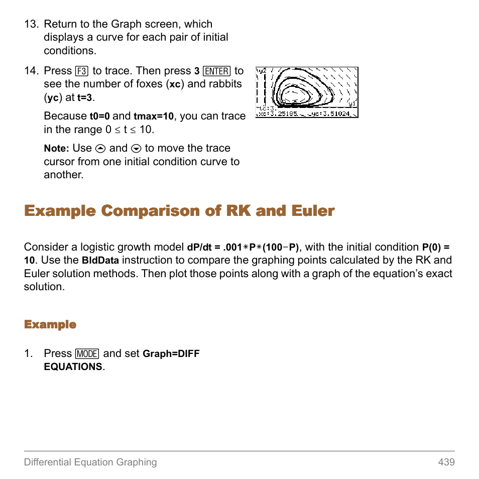 Example comparison of rk and euler | Texas Instruments TITANIUM TI-89 User Manual | Page 439 / 1008