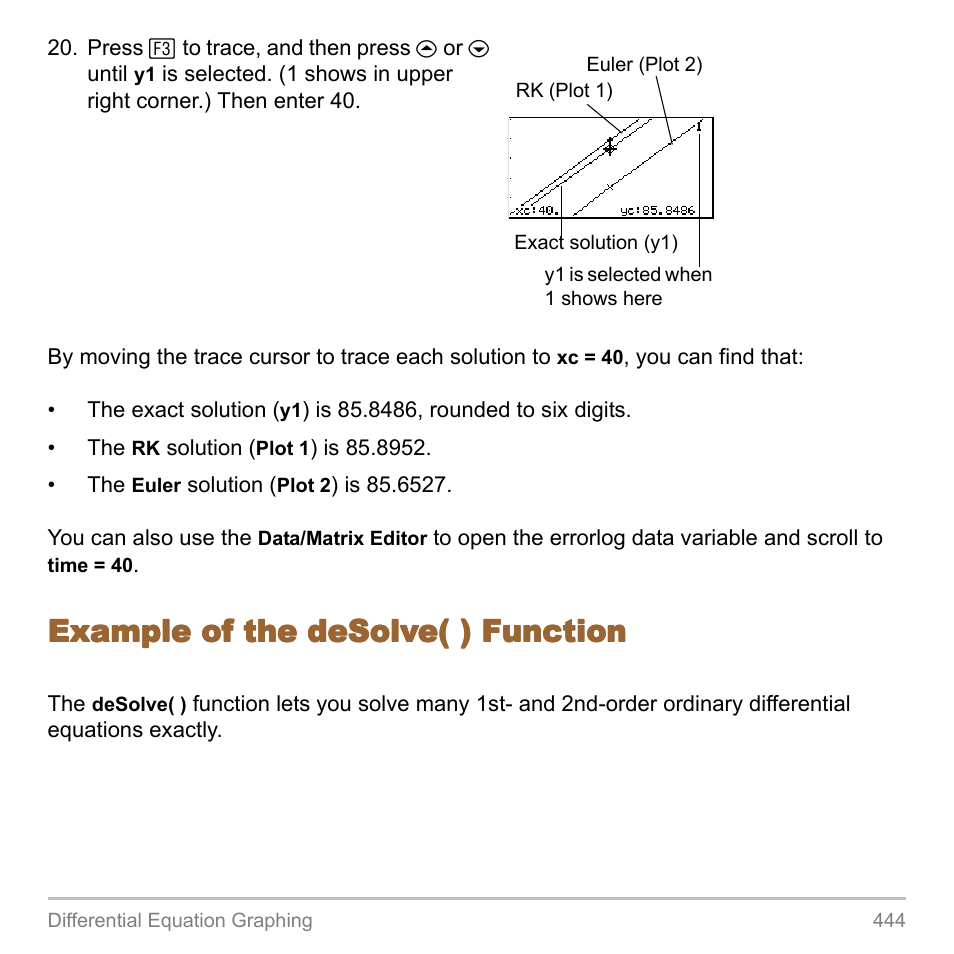 Example of the desolve( ) function | Texas Instruments TITANIUM TI-89 User Manual | Page 444 / 1008