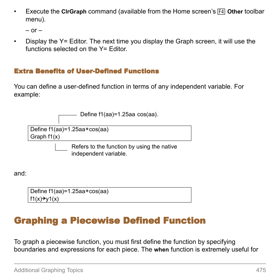 Graphing a piecewise defined function | Texas Instruments TITANIUM TI-89 User Manual | Page 475 / 1008