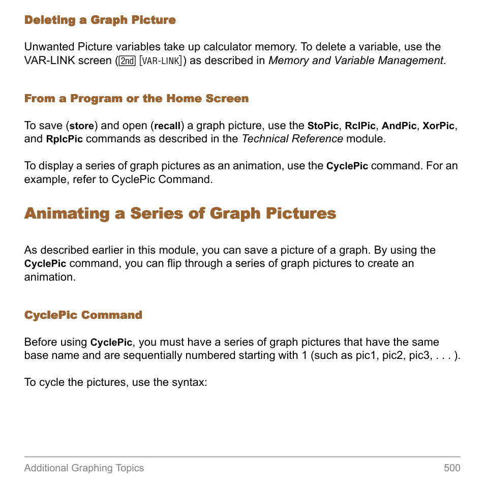 Animating a series of graph pictures | Texas Instruments TITANIUM TI-89 User Manual | Page 500 / 1008