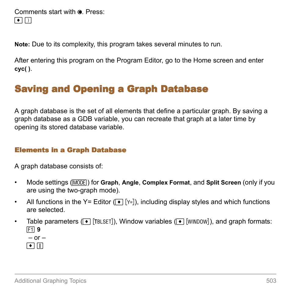 Saving and opening a graph database | Texas Instruments TITANIUM TI-89 User Manual | Page 503 / 1008