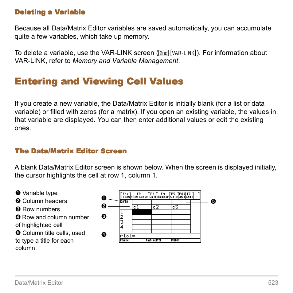 Entering and viewing cell values | Texas Instruments TITANIUM TI-89 User Manual | Page 523 / 1008