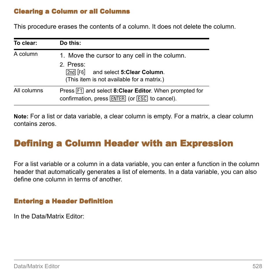 Defining a column header with an expression | Texas Instruments TITANIUM TI-89 User Manual | Page 528 / 1008