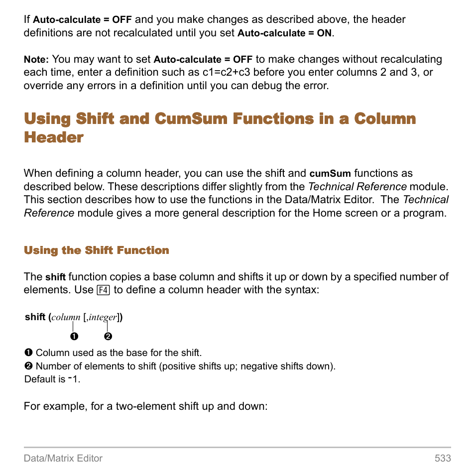 Using shift and cumsum functions in a column | Texas Instruments TITANIUM TI-89 User Manual | Page 533 / 1008