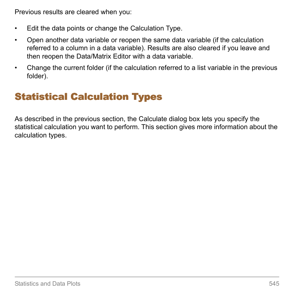 Statistical calculation types | Texas Instruments TITANIUM TI-89 User Manual | Page 545 / 1008