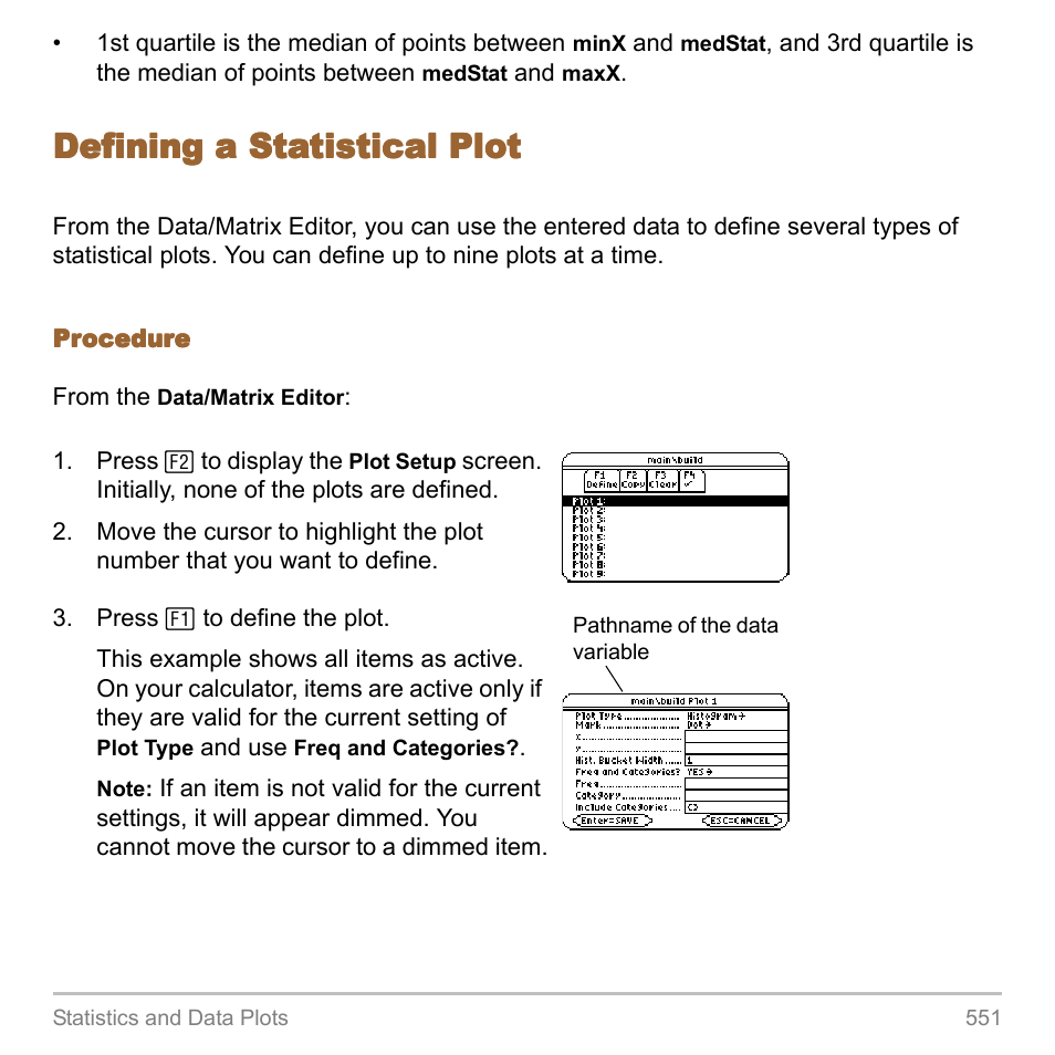 Defining a statistical plot | Texas Instruments TITANIUM TI-89 User Manual | Page 551 / 1008