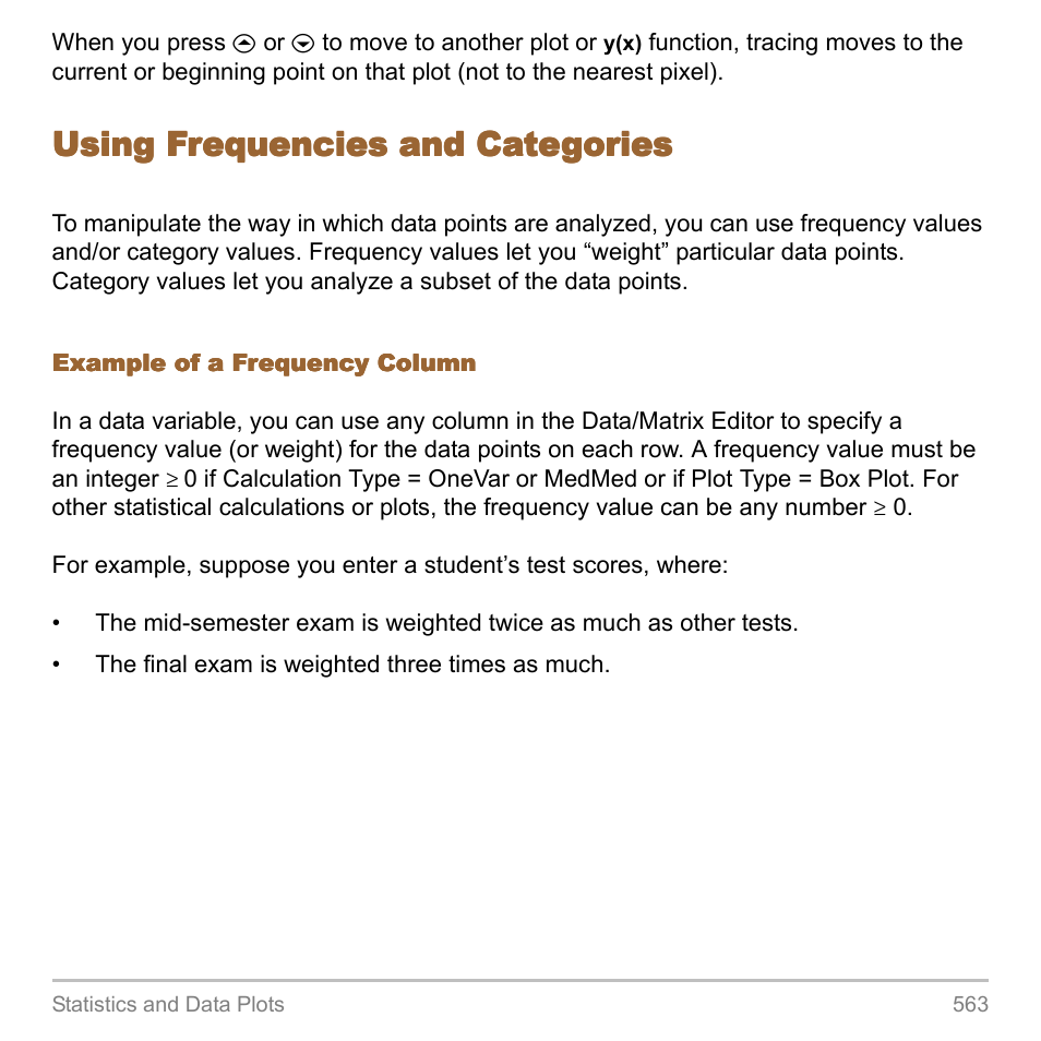 Using frequencies and categories | Texas Instruments TITANIUM TI-89 User Manual | Page 563 / 1008
