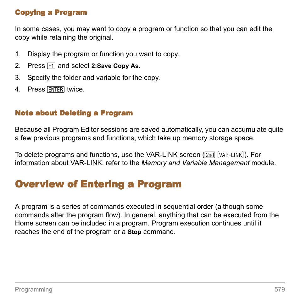 Overview of entering a program | Texas Instruments TITANIUM TI-89 User Manual | Page 579 / 1008