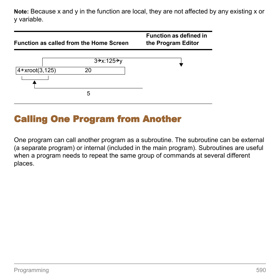 Calling one program from another | Texas Instruments TITANIUM TI-89 User Manual | Page 590 / 1008