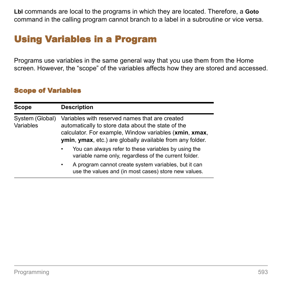 Using variables in a program | Texas Instruments TITANIUM TI-89 User Manual | Page 593 / 1008