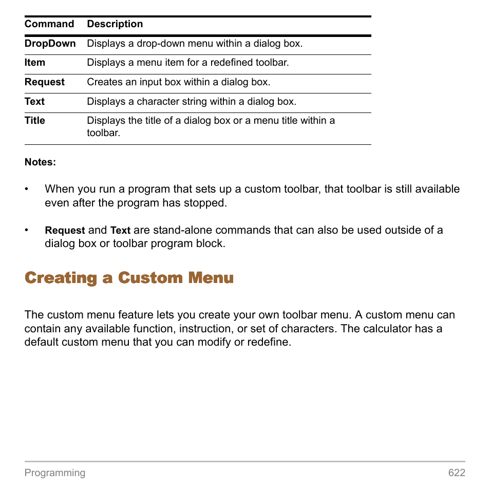 Creating a custom menu | Texas Instruments TITANIUM TI-89 User Manual | Page 622 / 1008