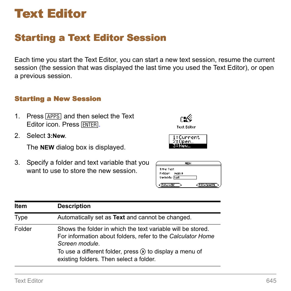 Text editor, Starting a text editor session | Texas Instruments TITANIUM TI-89 User Manual | Page 645 / 1008