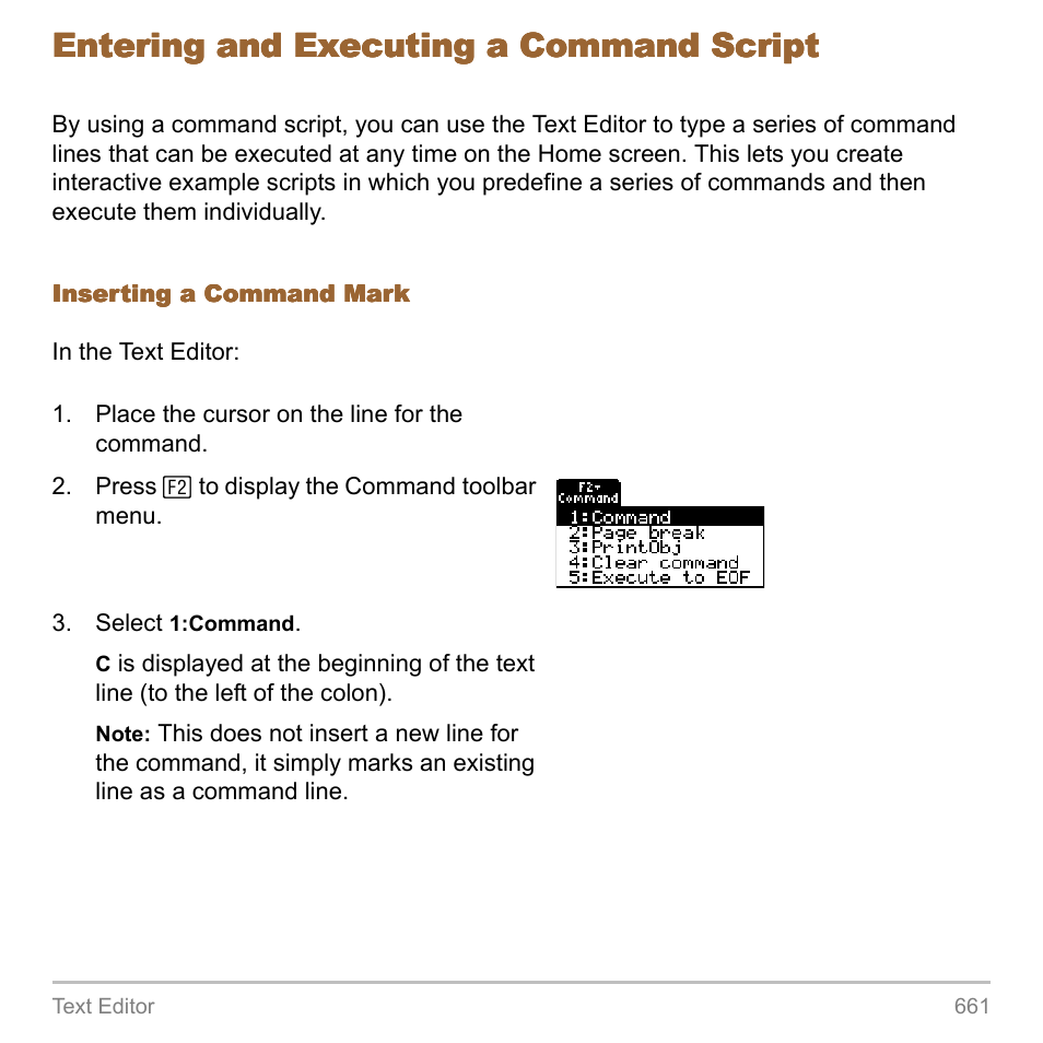 Entering and executing a command script | Texas Instruments TITANIUM TI-89 User Manual | Page 661 / 1008