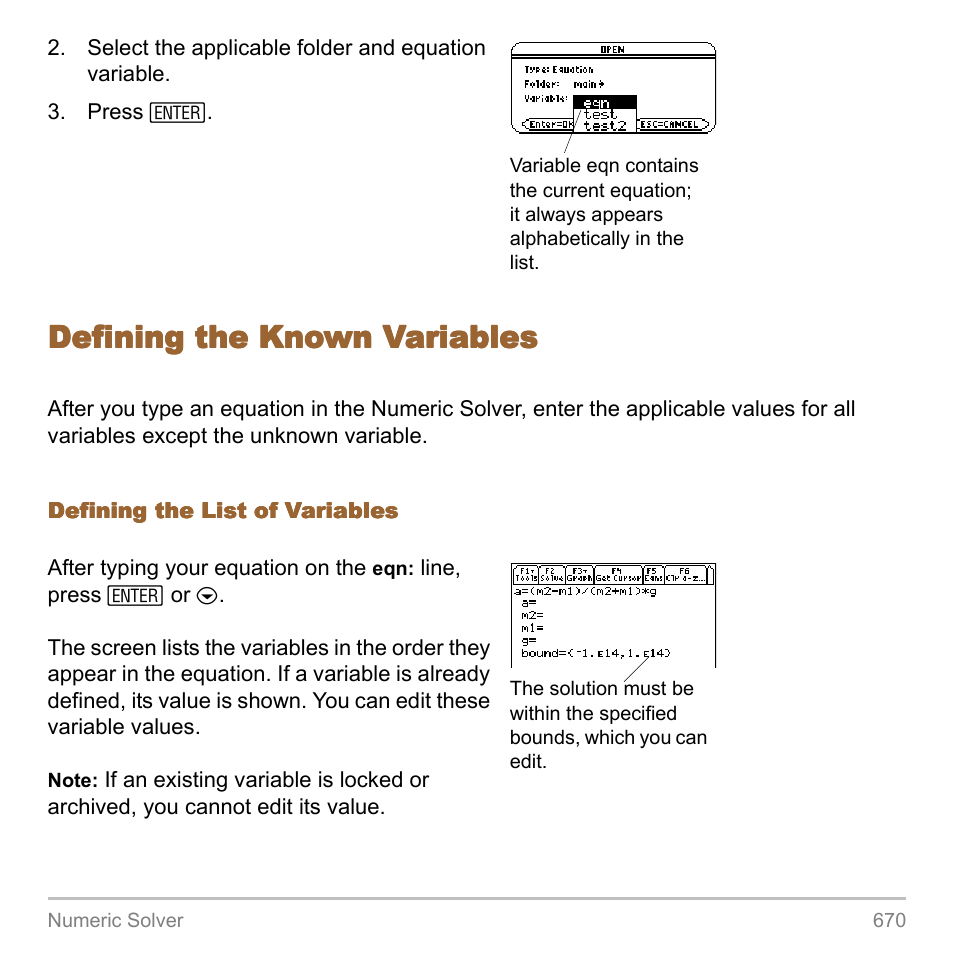 Defining the known variables | Texas Instruments TITANIUM TI-89 User Manual | Page 670 / 1008