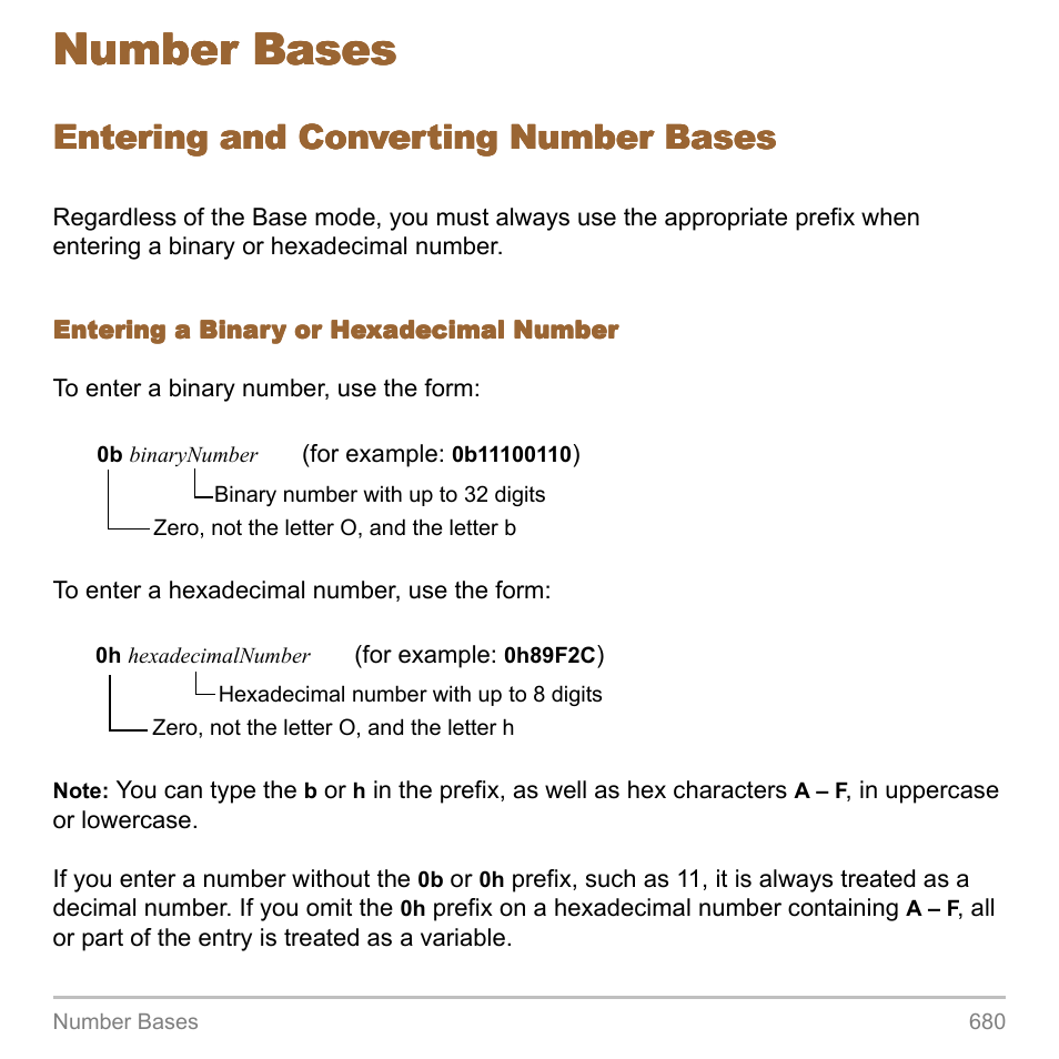 Number bases, Entering and converting number bases | Texas Instruments TITANIUM TI-89 User Manual | Page 680 / 1008