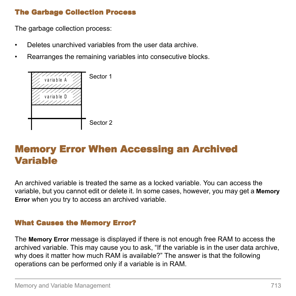 Memory error when accessing an archived variable | Texas Instruments TITANIUM TI-89 User Manual | Page 713 / 1008