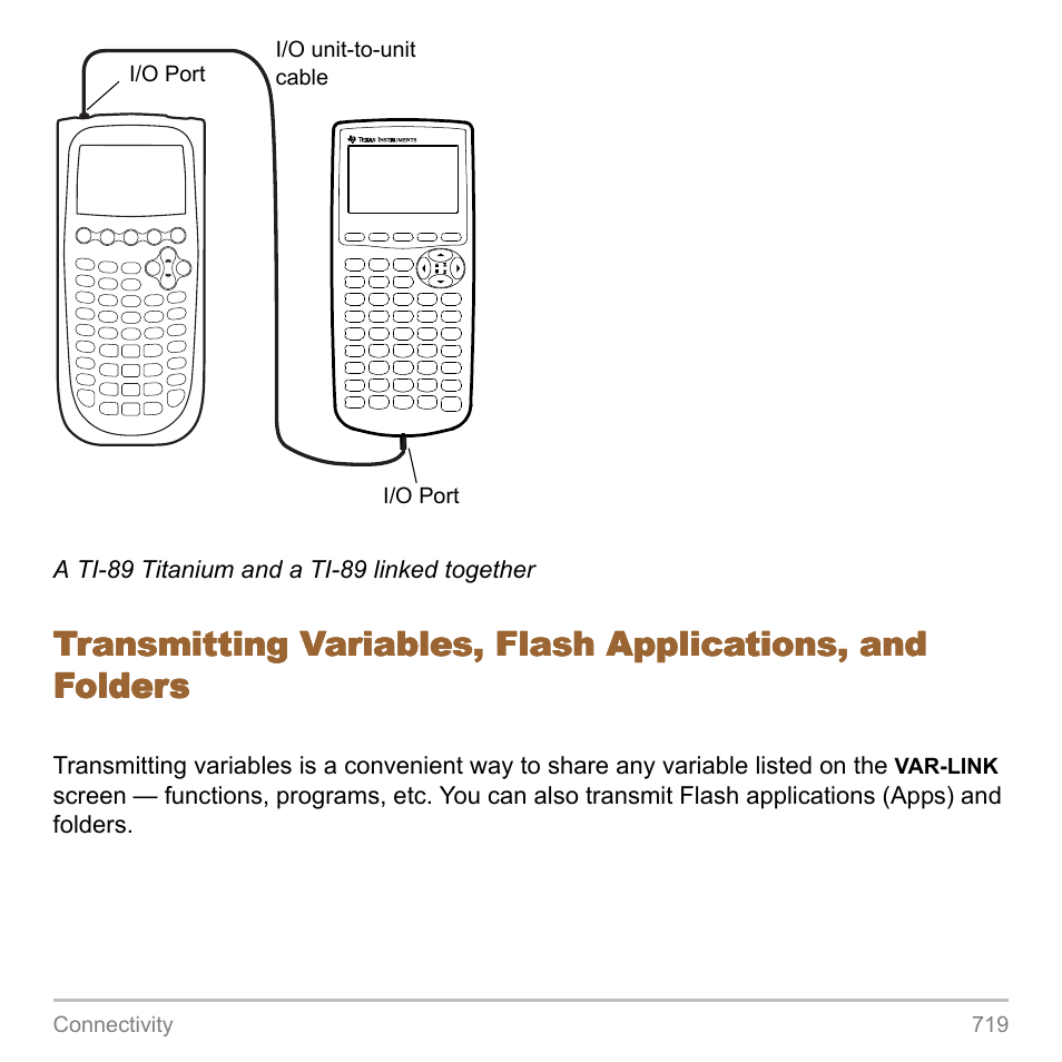 Transmitting variables, flash applications, and | Texas Instruments TITANIUM TI-89 User Manual | Page 719 / 1008
