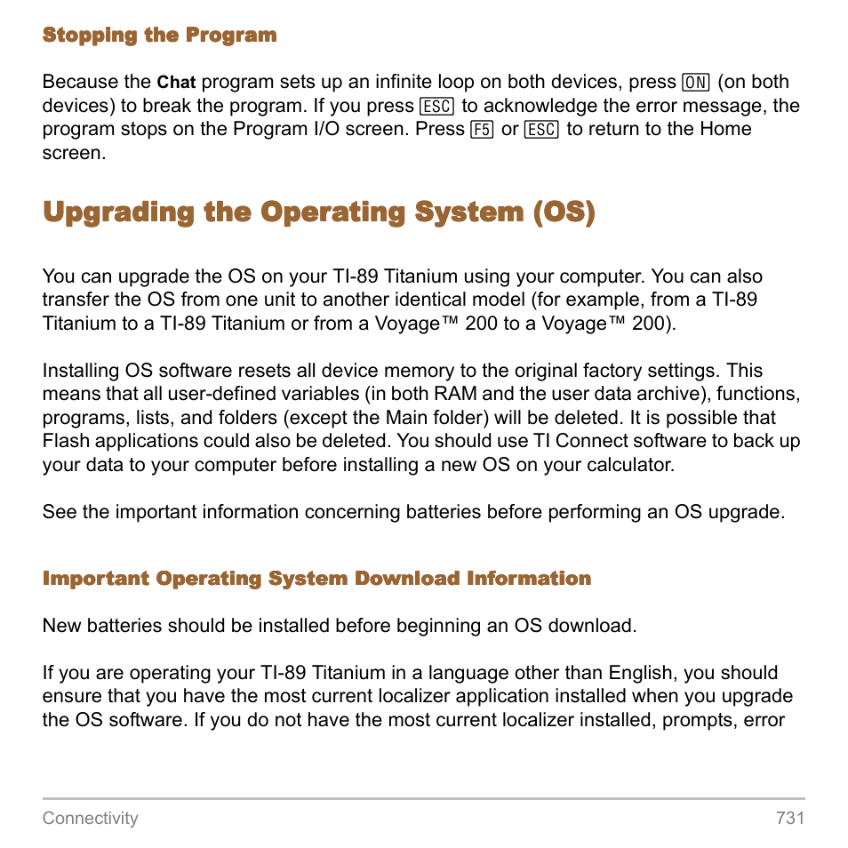 Upgrading the operating system (os) | Texas Instruments TITANIUM TI-89 User Manual | Page 731 / 1008