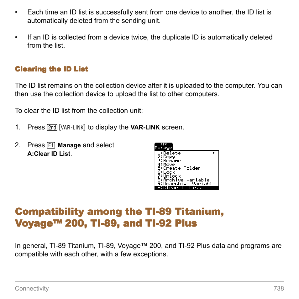 Compatibility among the ti-89 titanium | Texas Instruments TITANIUM TI-89 User Manual | Page 738 / 1008