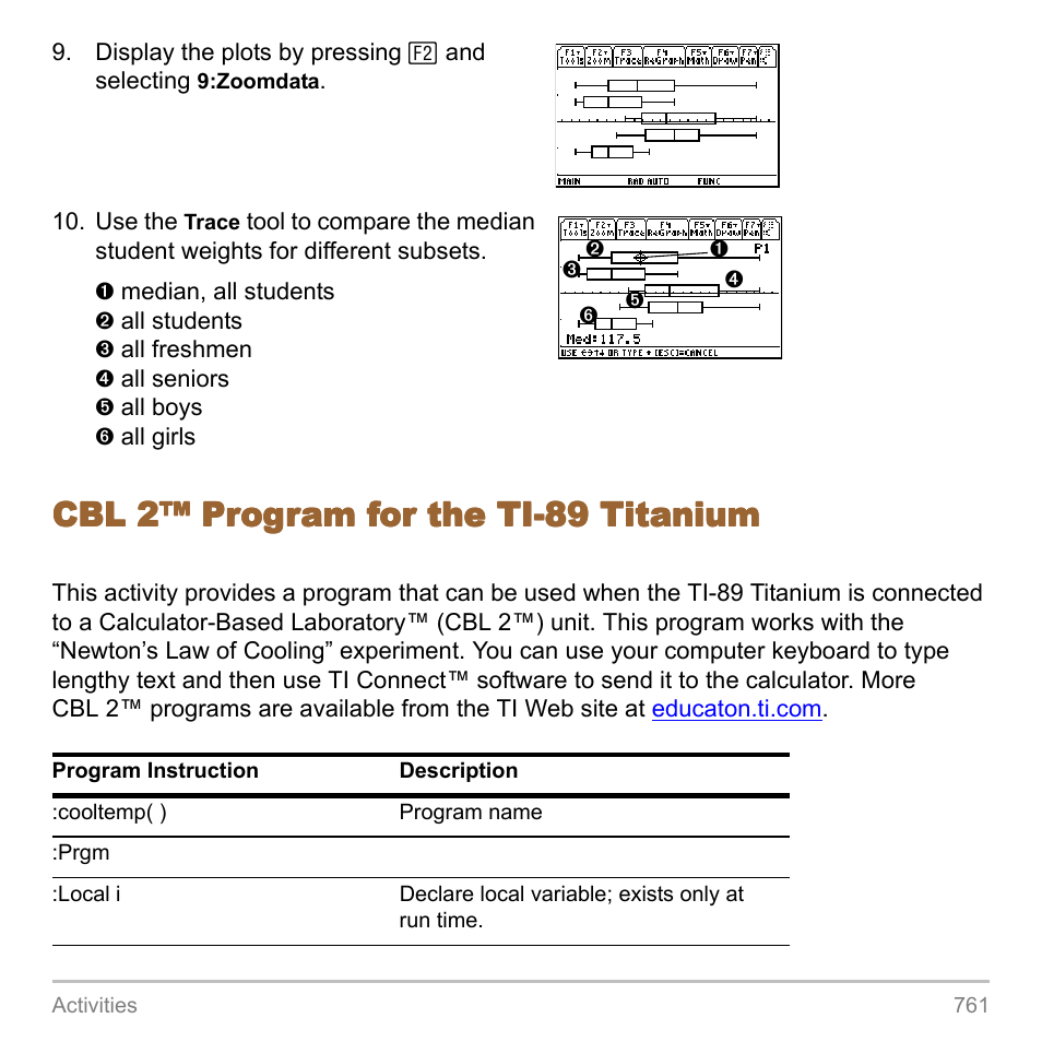 Cbl 2™ program for the ti-89 titanium, Cbl 2™ program for the | Texas Instruments TITANIUM TI-89 User Manual | Page 761 / 1008