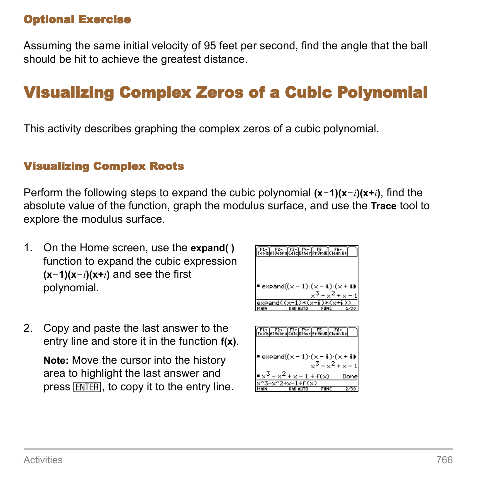 Visualizing complex zeros of a cubic polynomial | Texas Instruments TITANIUM TI-89 User Manual | Page 766 / 1008