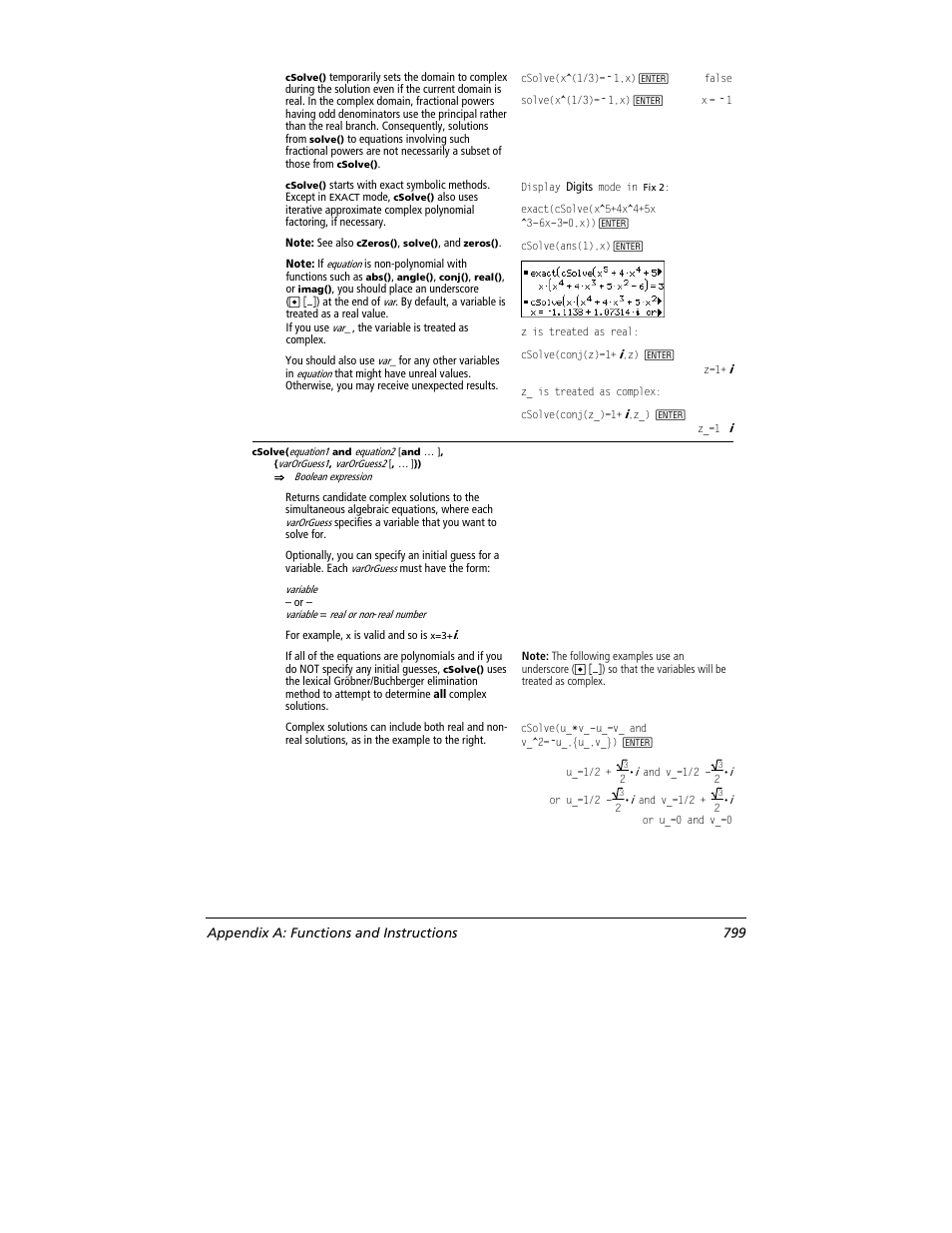 Appendix a: functions and instructions 799 | Texas Instruments TITANIUM TI-89 User Manual | Page 799 / 1008