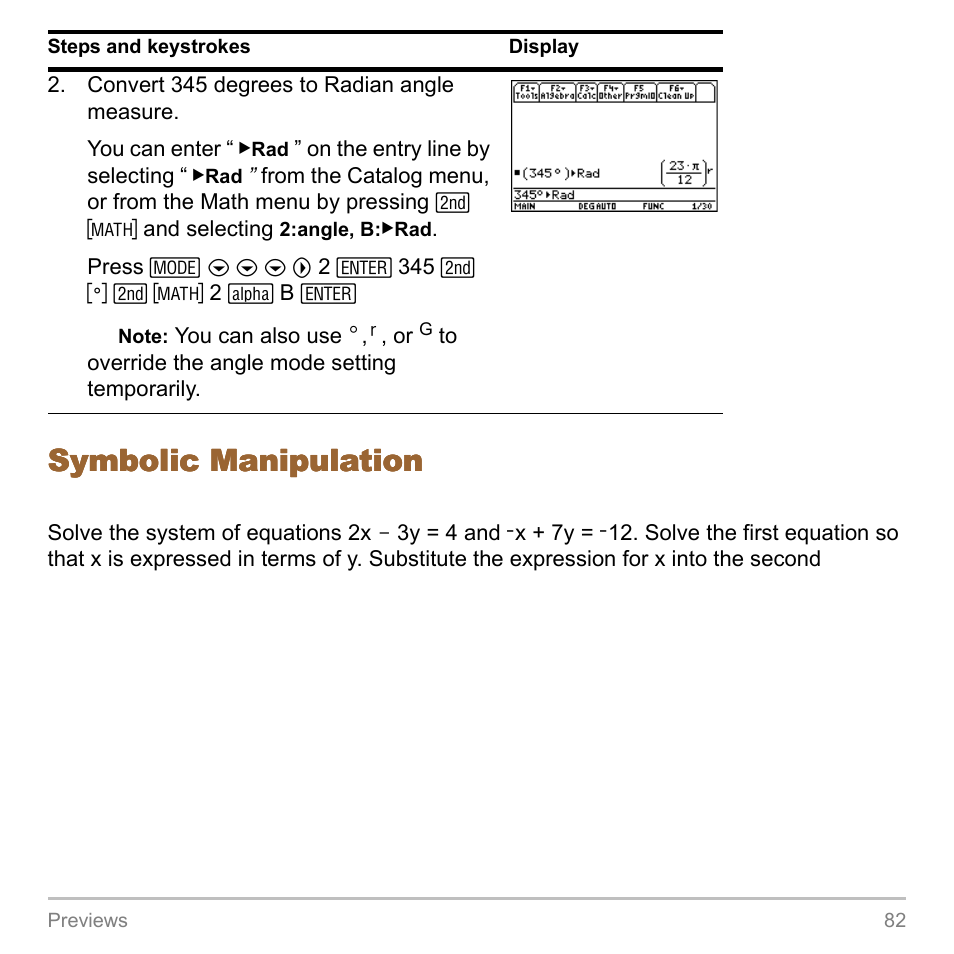 Symbolic manipulation | Texas Instruments TITANIUM TI-89 User Manual | Page 82 / 1008