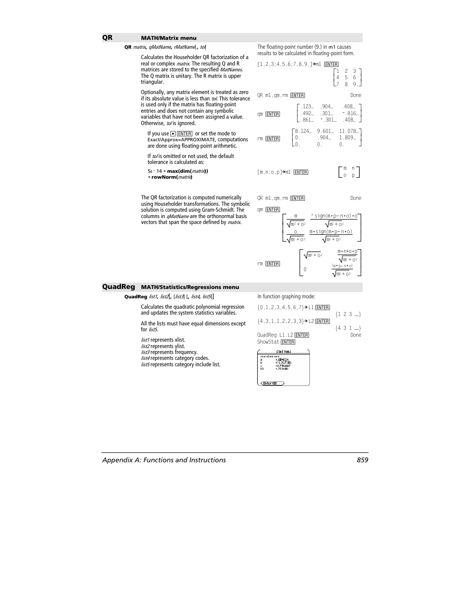 Quadreg | Texas Instruments TITANIUM TI-89 User Manual | Page 859 / 1008