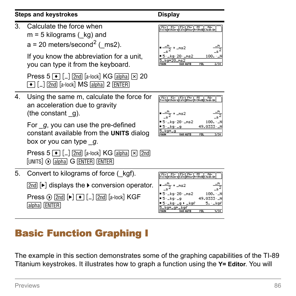 Basic function graphing i | Texas Instruments TITANIUM TI-89 User Manual | Page 86 / 1008