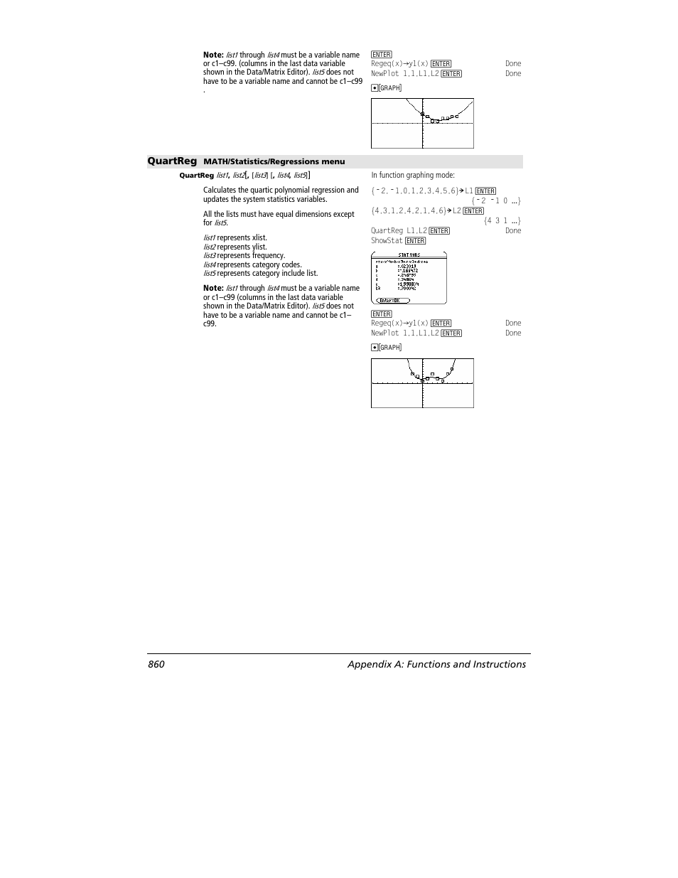 Quartreg, 860 appendix a: functions and instructions | Texas Instruments TITANIUM TI-89 User Manual | Page 860 / 1008