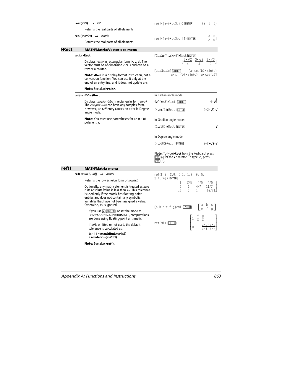 4444 rect, Ref() | Texas Instruments TITANIUM TI-89 User Manual | Page 863 / 1008