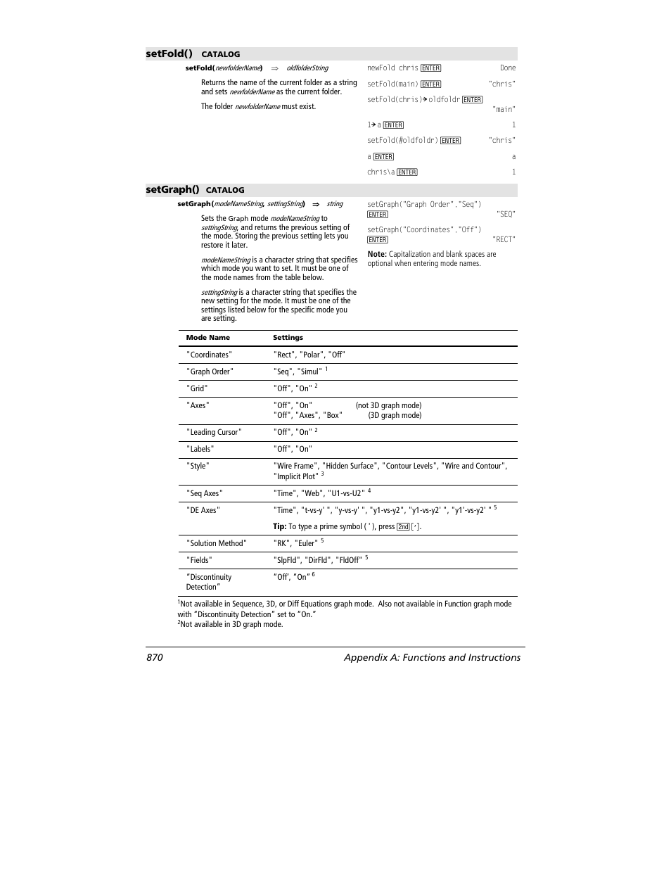 Setfold(), Setgraph(), 870 appendix a: functions and instructions | Texas Instruments TITANIUM TI-89 User Manual | Page 870 / 1008