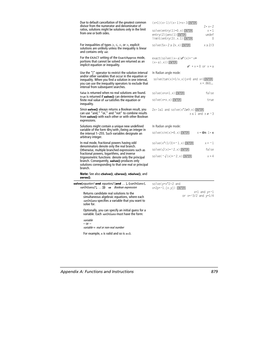 Appendix a: functions and instructions 879 | Texas Instruments TITANIUM TI-89 User Manual | Page 879 / 1008