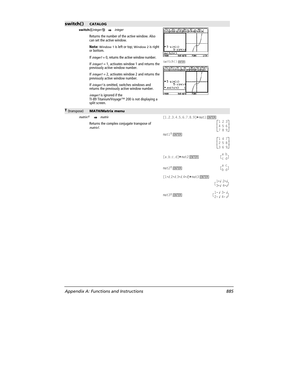 Switch() | Texas Instruments TITANIUM TI-89 User Manual | Page 885 / 1008
