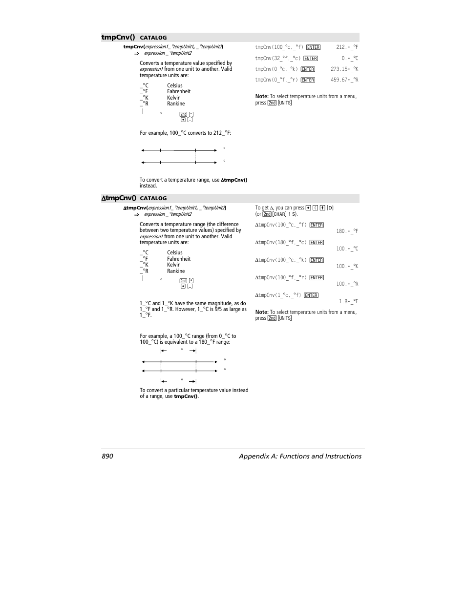 Tmpcnv(), 890 appendix a: functions and instructions | Texas Instruments TITANIUM TI-89 User Manual | Page 890 / 1008