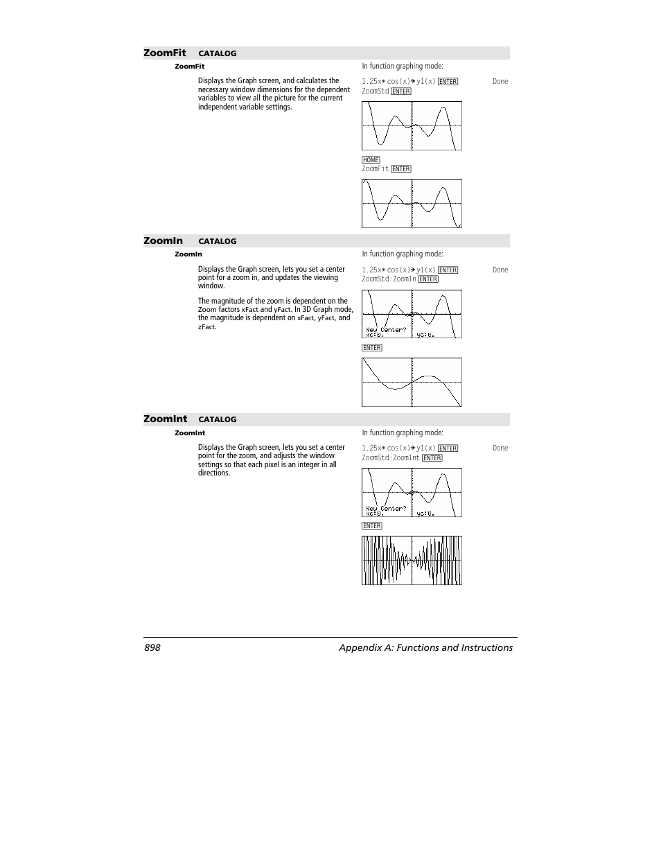 Zoomfit, Zoomin, Zoomint | 898 appendix a: functions and instructions | Texas Instruments TITANIUM TI-89 User Manual | Page 898 / 1008