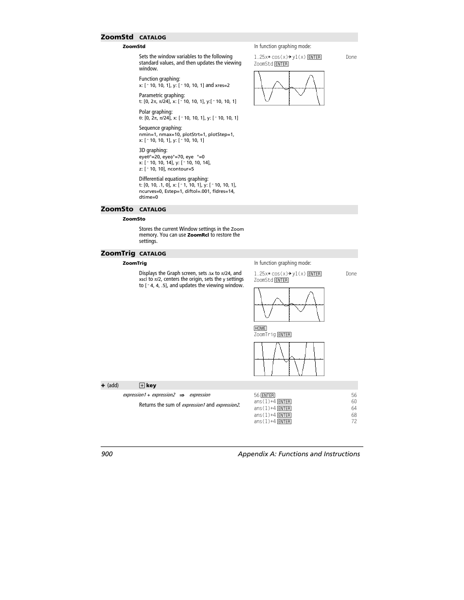 Zoomstd, Zoomsto, Zoomtrig | 900 appendix a: functions and instructions | Texas Instruments TITANIUM TI-89 User Manual | Page 900 / 1008